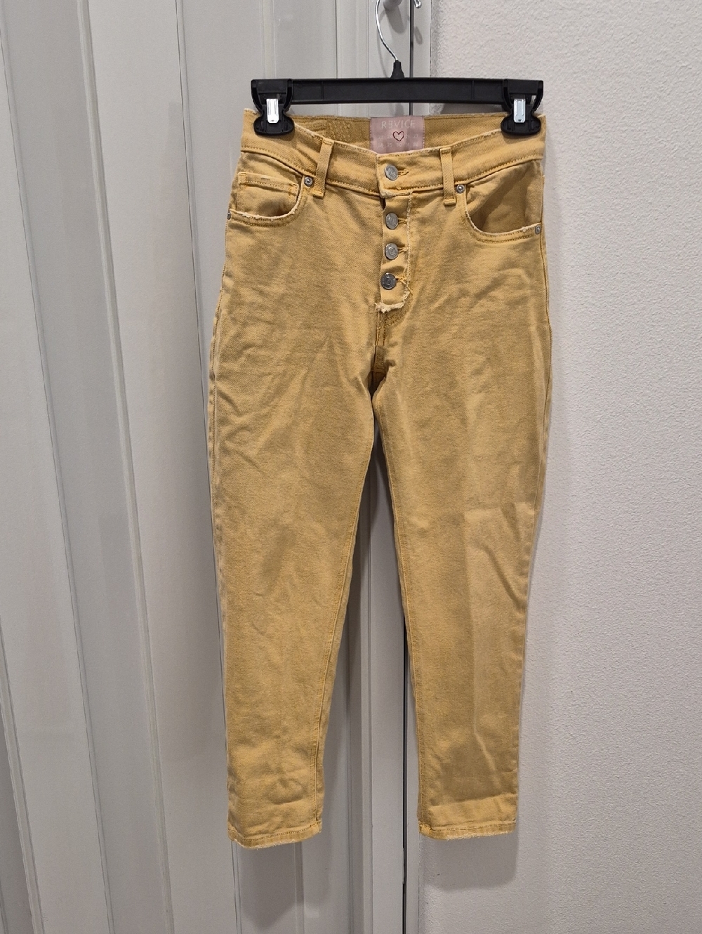 REVICE High-Rise Mustard Yellow Cropped Button-Fly Jeans